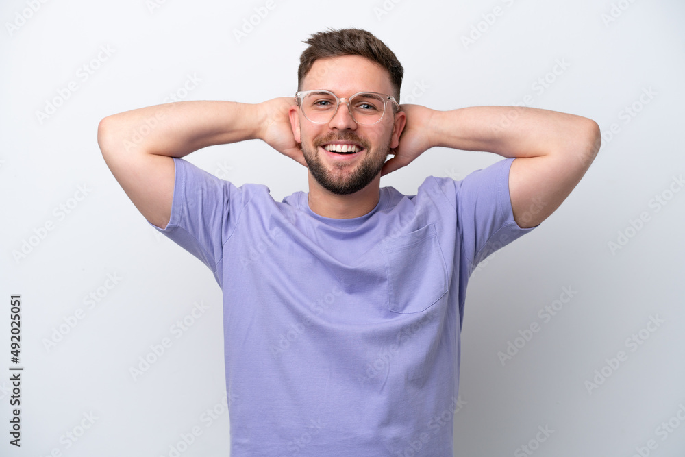 Young caucasian man isolated on white background laughing Young caucasian man isolated on white background laughing