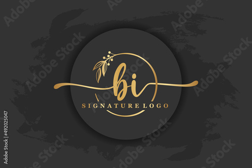 golden signature logo for initial letterLetter bi. Handwriting vector illustration image