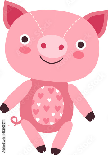 Pink Pig Animal with Cute Snout as Sewed Stuffed Toy for Kids Playing