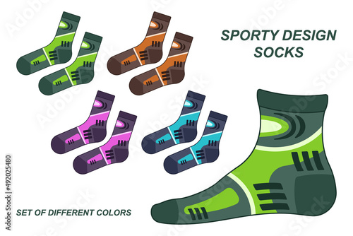 Set colors socks sporty design isolated