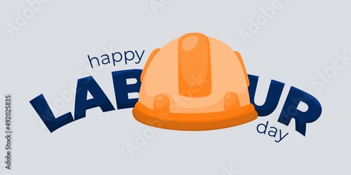 happy labor day with construction helmet flat illustration