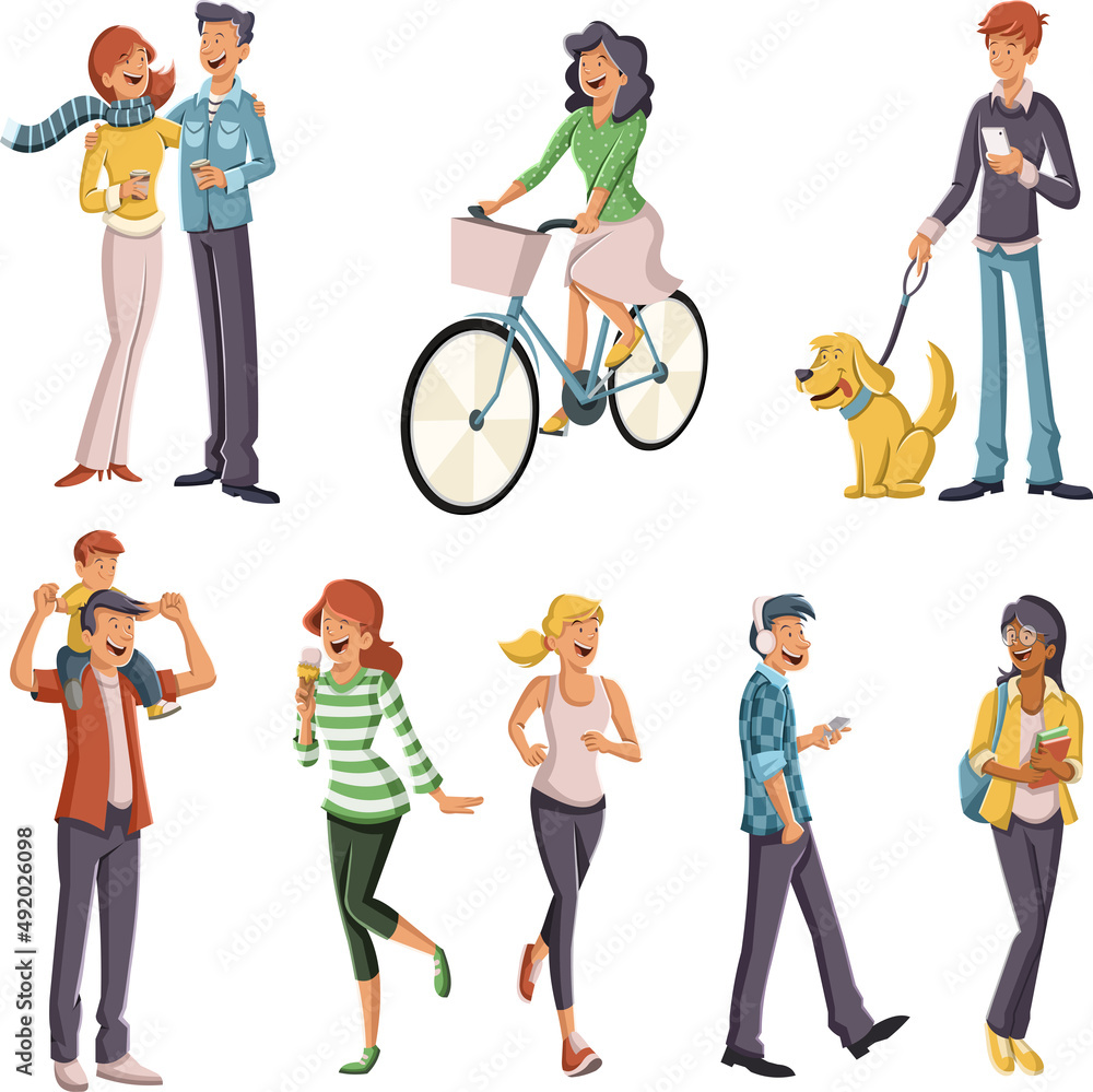 Obraz premium Group of cartoon business people standing on yellow background