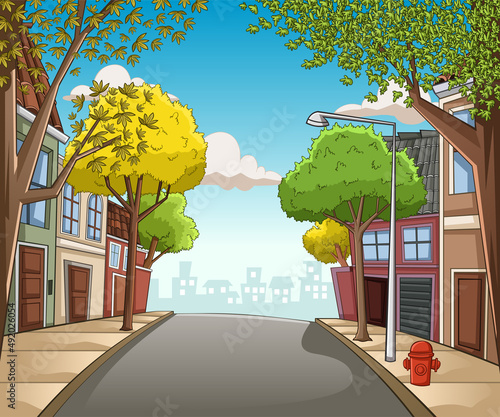 Street on a cartoon colorful city
