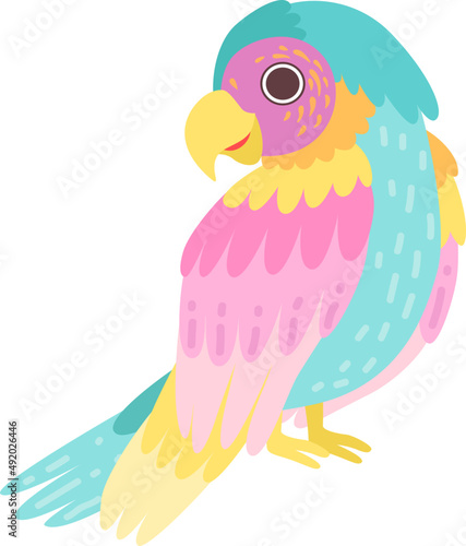 Parrot with Bright Feathers and Beak as Exotic Bird with Colorful Plumage