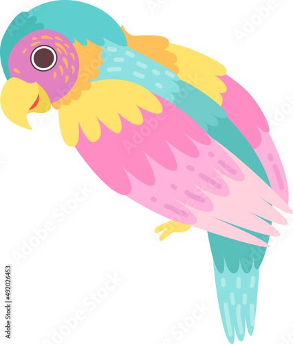 Parrot with Bright Feathers and Beak as Exotic Bird with Colorful Plumage