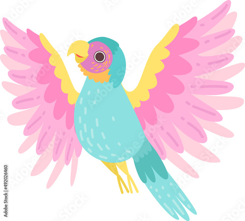 Parrot with Bright Feathers and Beak as Exotic Bird with Colorful Plumage