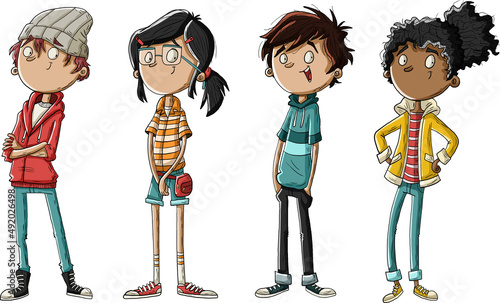 Group of cartoon young people. Teenagers.
