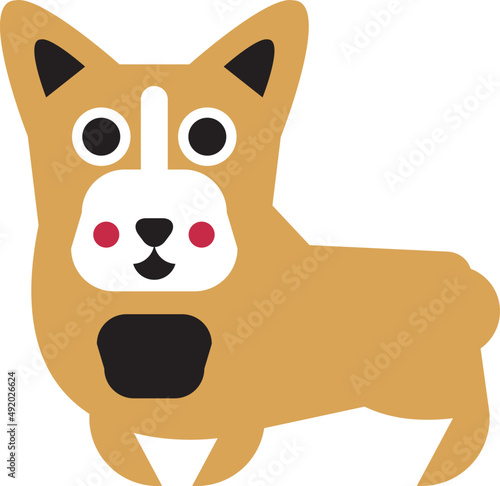 Welsh Corgi as Small Short-legged Herding Dog Breed with Thick Fur Depicted in Flat Style