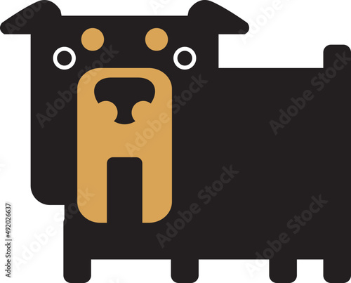 Rottweiler as Large Dog Breed with Black Coat Depicted in Flat Style