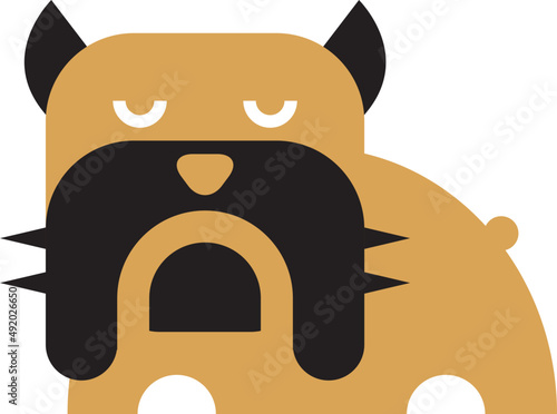 English Bulldog as Short-legged Muscular Dog Breed with Wrinkled Face Depicted in Flat Style