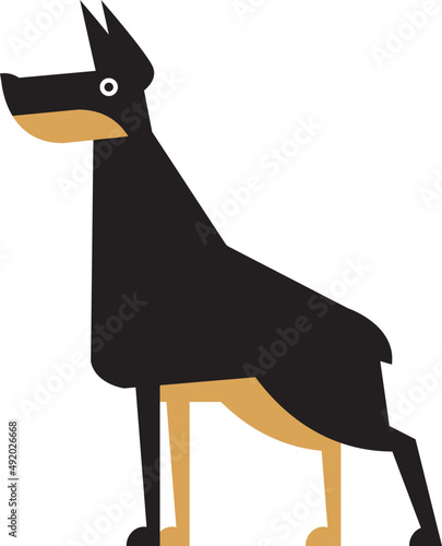 Doberman Pinscher as Guard Dog Breed with Long Snout and Smooth Coat Depicted in Flat Style