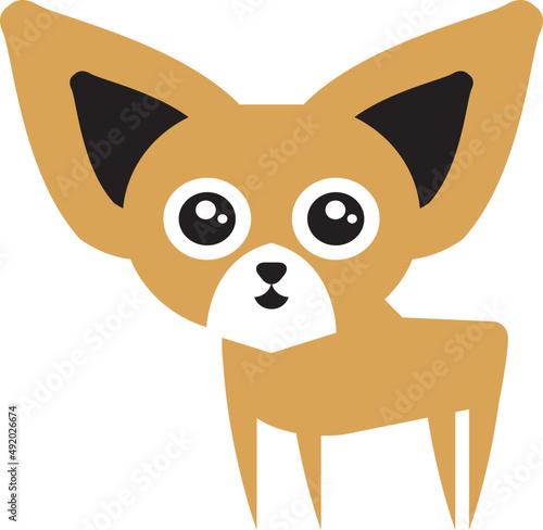 Chihuahua as Small Dog Breed with Erect Ears and Round Eyes Depicted in Flat Style