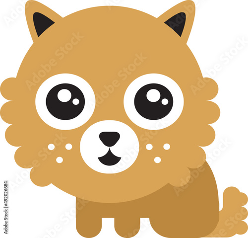 Pomeranian as Small Spitz Dog Breed with Thick Coat Depicted in Flat Style