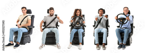 Set of people in car seat isolated on white photo