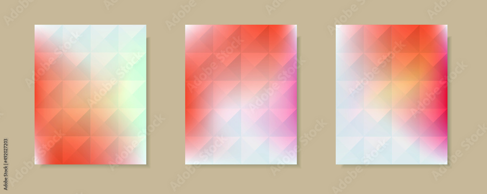 collection of abstract red white color gradient vector cover backgrounds. Triangle pattern design with crystal shape style. for business brochure backgrounds, cards, wallpapers, posters and graphic