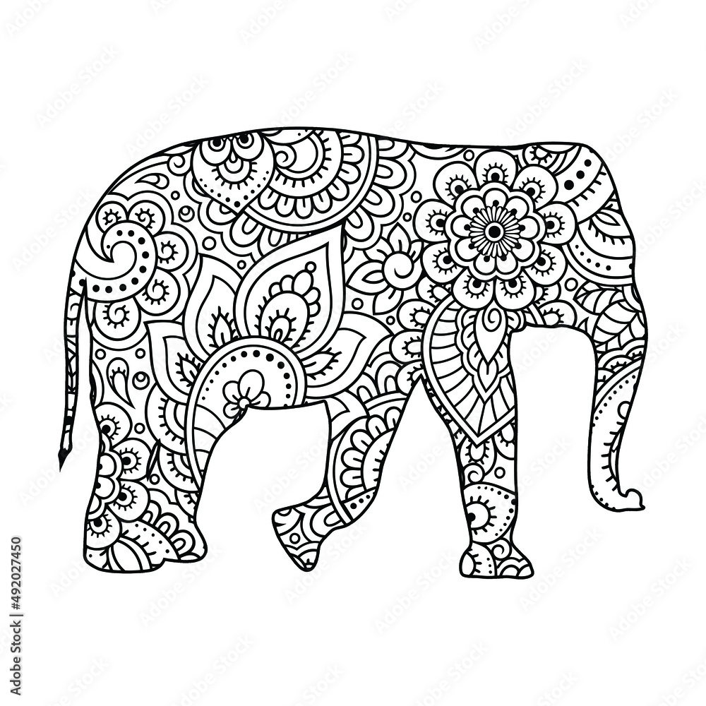 Fototapeta premium Elephant mandala coloring page for kids