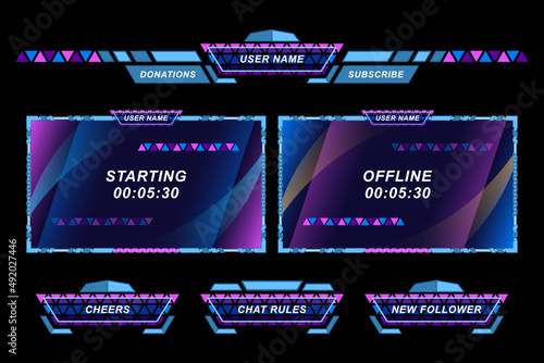 Set futuristic stream overlay geometric frames template