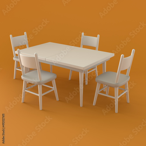 Monochrome Dinner Table on Orange Background  3d Rendering