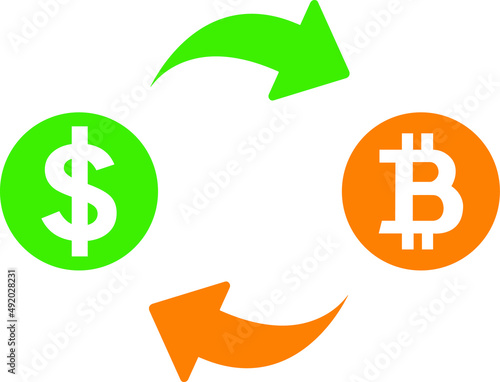 bitcoin and dollar exchange sign flat vector illustration concept