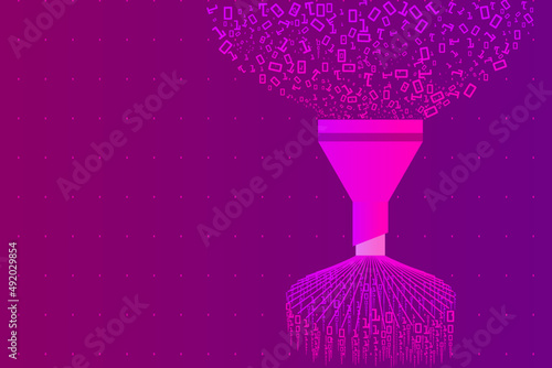 Big data filtering and exploration. Big data analytics and  visualization. Background with pink and binary code.