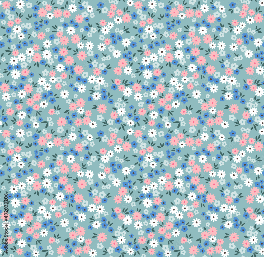 Beautiful floral pattern in small abstract flowers. Small pastel colorful flowers. Light Blue background. Ditsy print. Floral seamless background. The elegant the template for fashion prints. Stock. Beautiful floral pattern in small abstract flowers. Small pastel colorful flowers. Light Blue background. Ditsy print. Floral seamless background. The elegant the template for fashion prints. Stock.