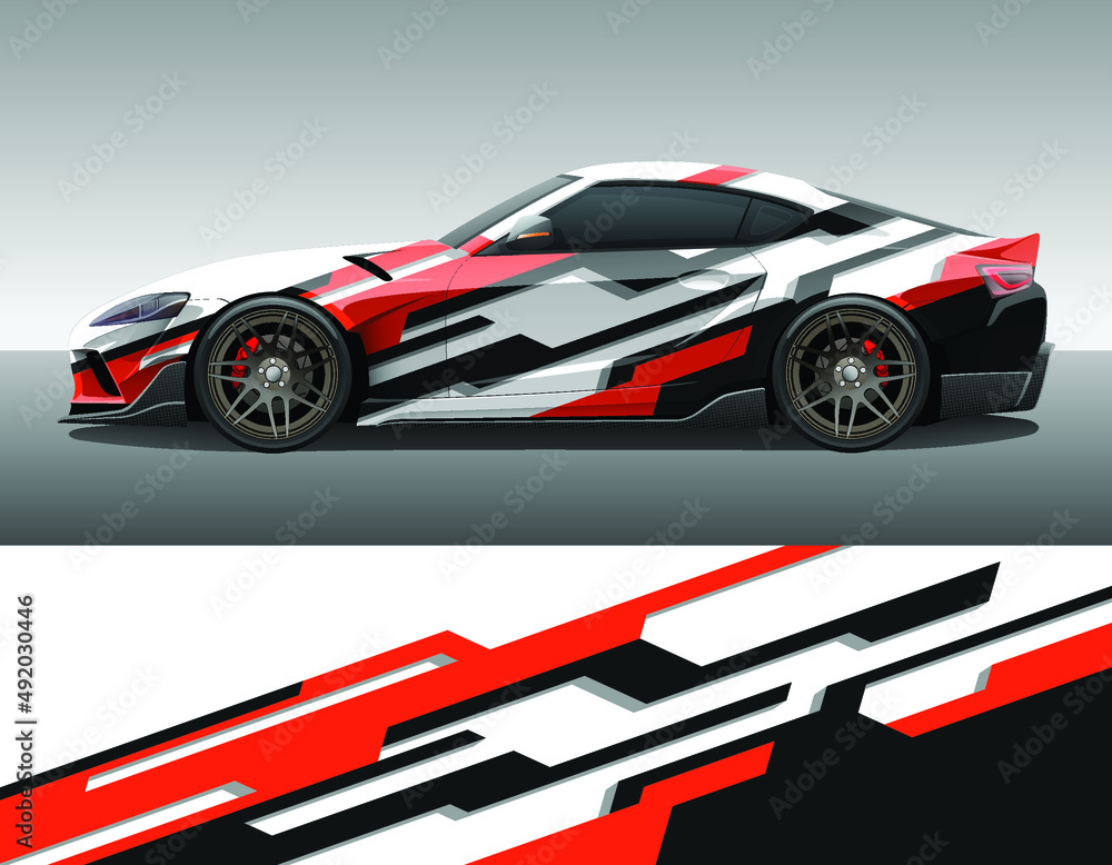 Obraz premium Car wrap vinyl racing decal ornament. Abstract geometric stripes sport background design print template. Vector illustration.