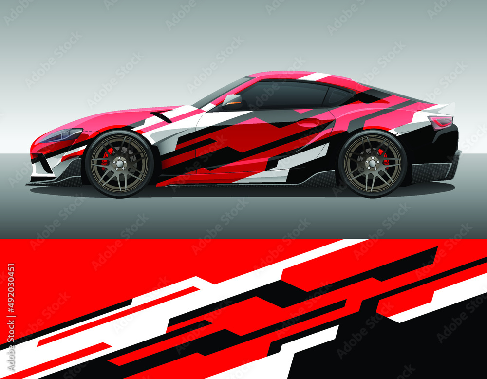 Fototapeta premium Car wrap vinyl racing decal ornament. Abstract geometric stripes sport background design print template. Vector illustration.