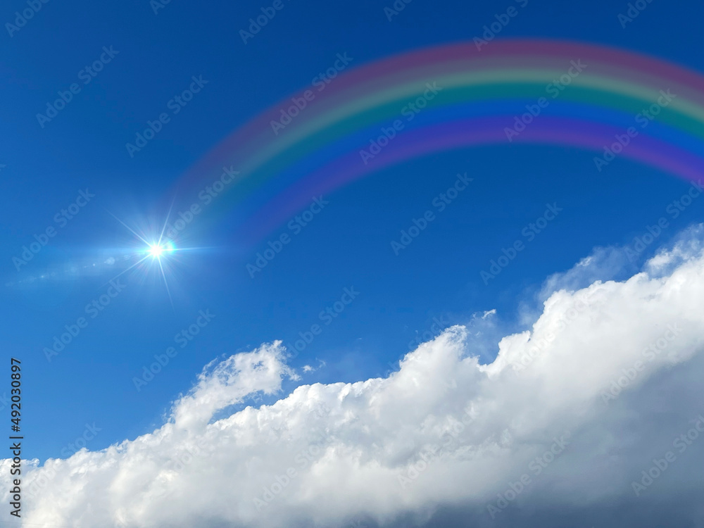 Bright blue sky with rainbow and sunshine_back_01 Bright blue sky with rainbow and sunshine_back_01