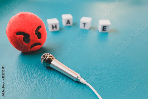 angry face in front of microphone