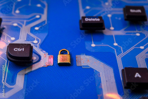 key locker on circuit board representing security