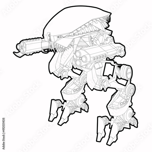 Outline Mech with two assault guns isolated 