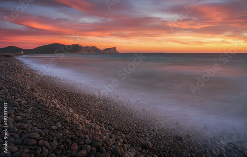 Cabo Falco sea view at sunset with red sky , Ibiza 