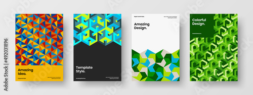 Isolated brochure A4 vector design concept collection. Multicolored mosaic pattern flyer layout composition.