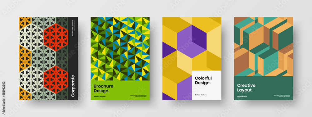 Fototapeta premium Premium mosaic pattern flyer template collection. Colorful corporate cover vector design illustration composition.