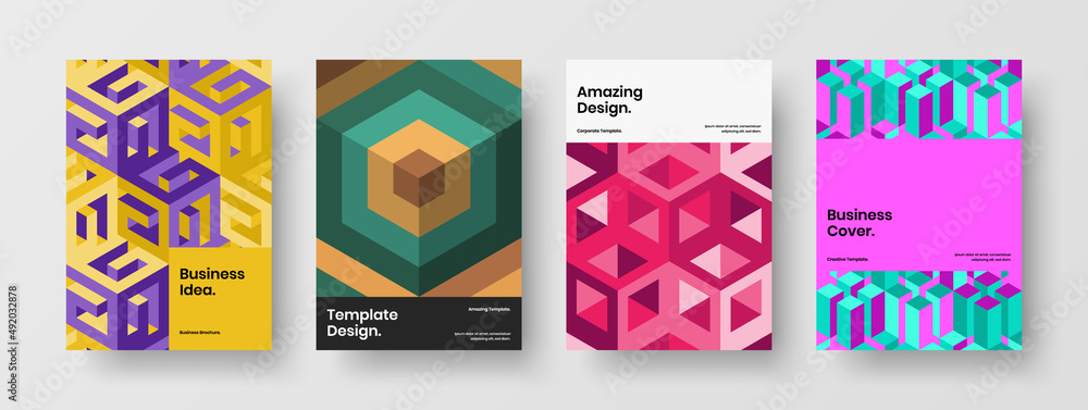 Fototapeta premium Creative company cover A4 vector design template composition. Isolated mosaic tiles booklet layout bundle.