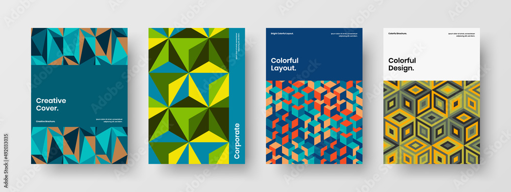 Vivid cover design vector concept composition. Premium mosaic tiles presentation layout bundle.