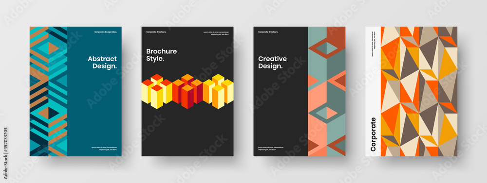 Vivid mosaic hexagons corporate cover template composition. Modern booklet vector design layout bundle.