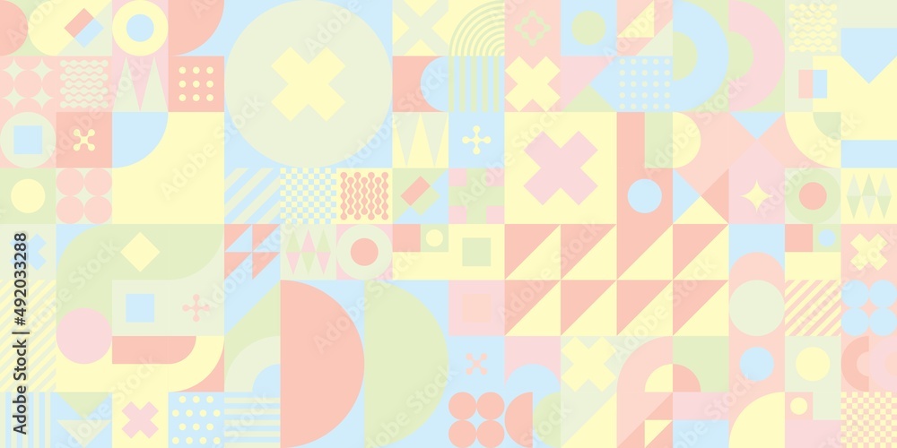 Pastel Seamless Abstract Vector Bauhaus Swiss Geometric Pattern Art Design Background 