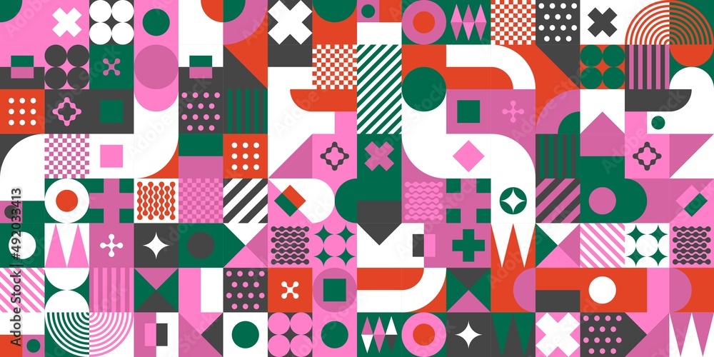 Simple Flat Seamless Abstract Vector Color Bauhaus Swiss Geometric Pattern Art Design Background 