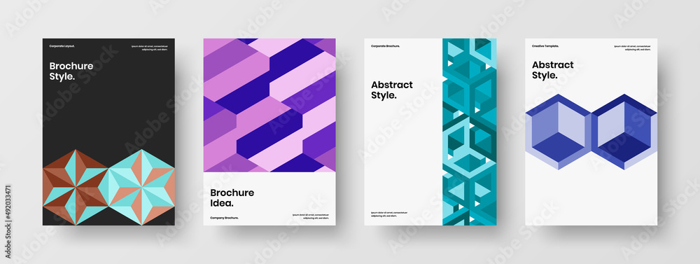 Unique geometric hexagons presentation concept composition. Fresh cover design vector layout set.