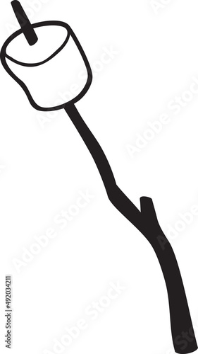 Marshmallow on a stick black and white vector illustration