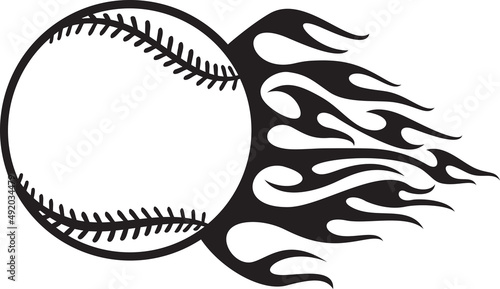 Flaming baseball ball black and white vector illustration