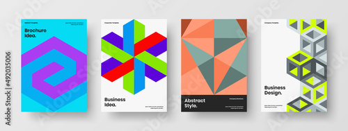 Colorful mosaic hexagons corporate identity illustration set. Abstract presentation A4 design vector template composition.