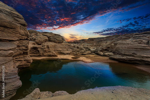 Grand Canyon in Thailand  Natural of rock canyon in Mekhong River  Hat Chom Dao or Chomdao Beach and Kaeng Hin Ngam in Ubon Ratchathani province  Thailand.