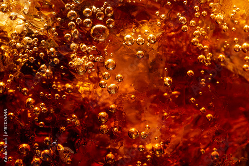Detail of Cold Bubbly Carbonated Soft Drink with Ice 
