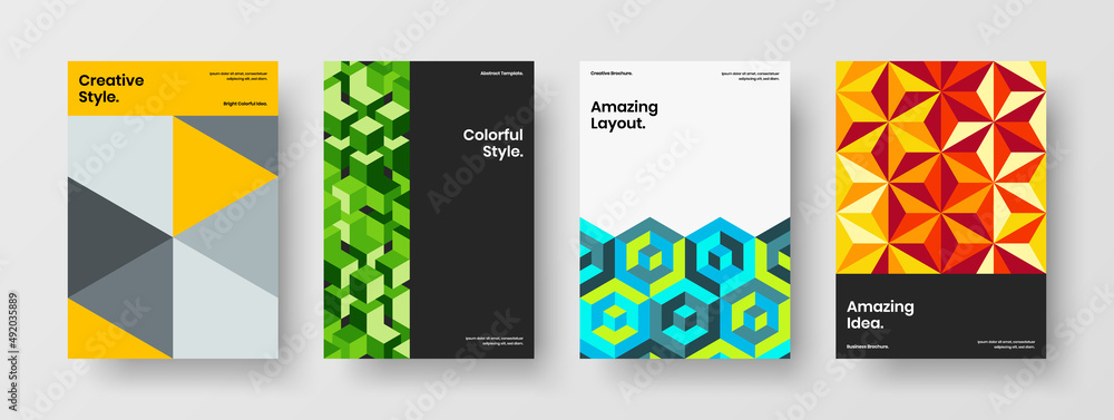 Simple geometric hexagons banner illustration bundle. Amazing journal cover A4 vector design template set.