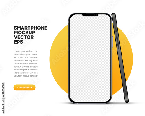 Realistic smart phone mockup silver and black mobile isolated vector eps concept with blank touch screens. High detailed 3d vector smartphone in front view ready to show your app design.