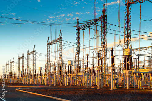 Electric substation in Paraguay at sunset photo