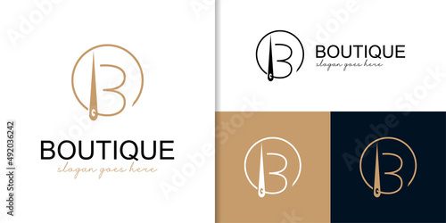 initial letter B combined needle vector, tailor shop fashion boutique logo design