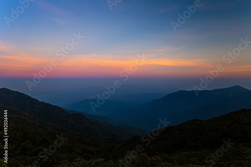 Mountain photo Morning sun Thailand View on the top of the hill with beautiful sunsets. Nakhon Si Thammarat Chawang District 